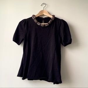 ANTHROPOLOGIE black jeweled knit top